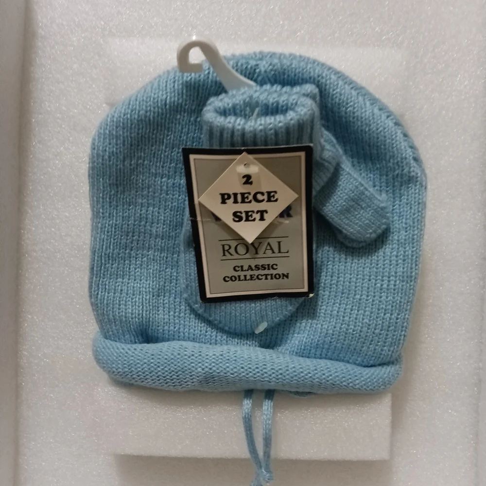 Purple and Blue Baby Hat and Mittens Set